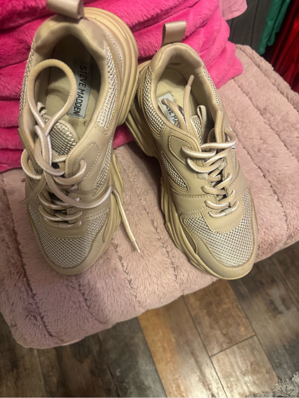 Steve Madden Women's Chunky Lace-Up Sneakers in Light Beige